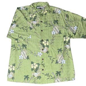 Tommy Bahama Mens M 100% Silk Hawaiian Beach Green Floral Short Sleeve Shirt